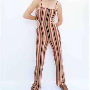 Zara Blogger Fave Crochet Stripped Rainbow Cutout Jumpsuit NWT